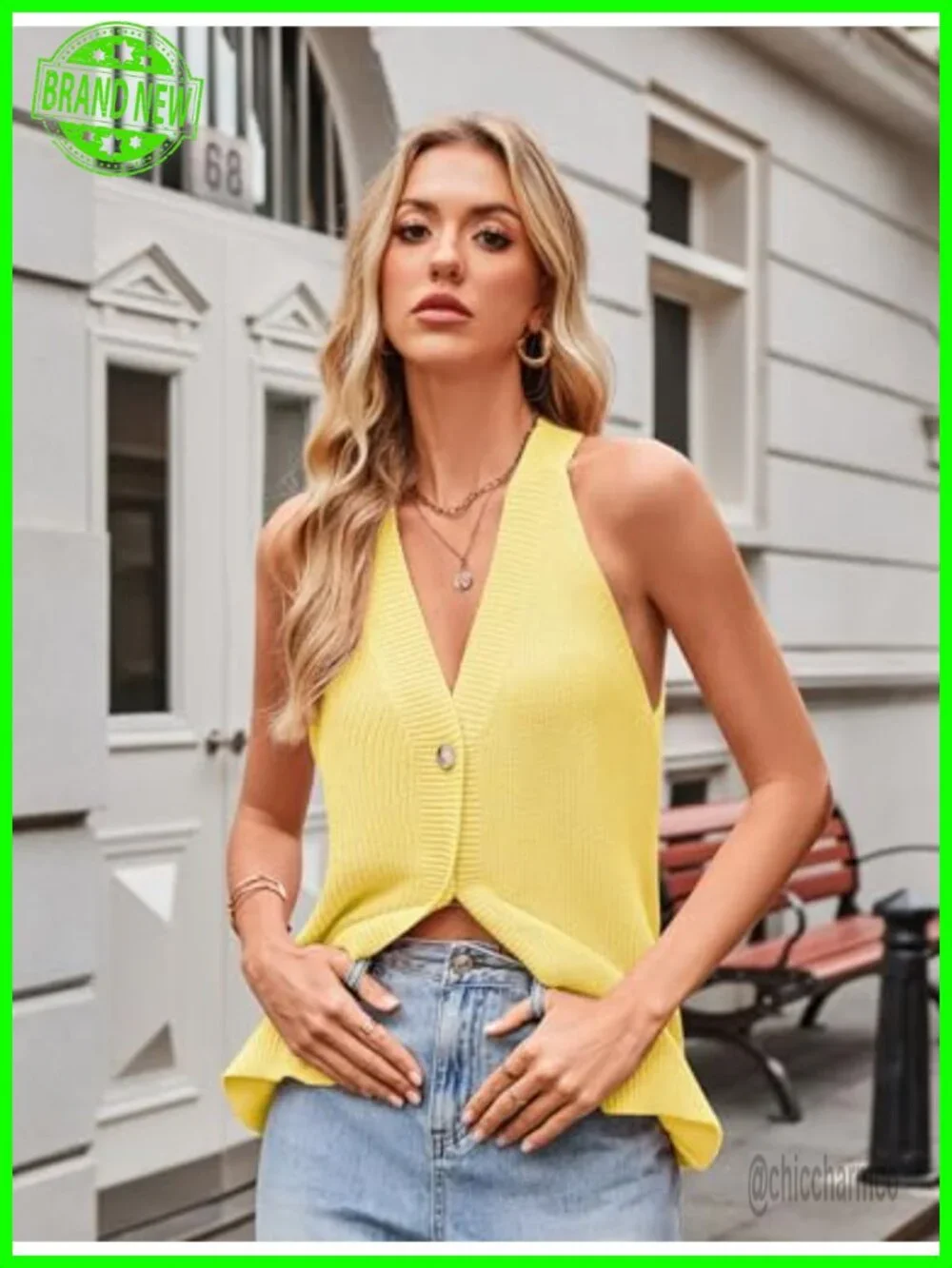 Button Down V Neck Sleeveless Cardigan Sweater Vest Knit Tank Top